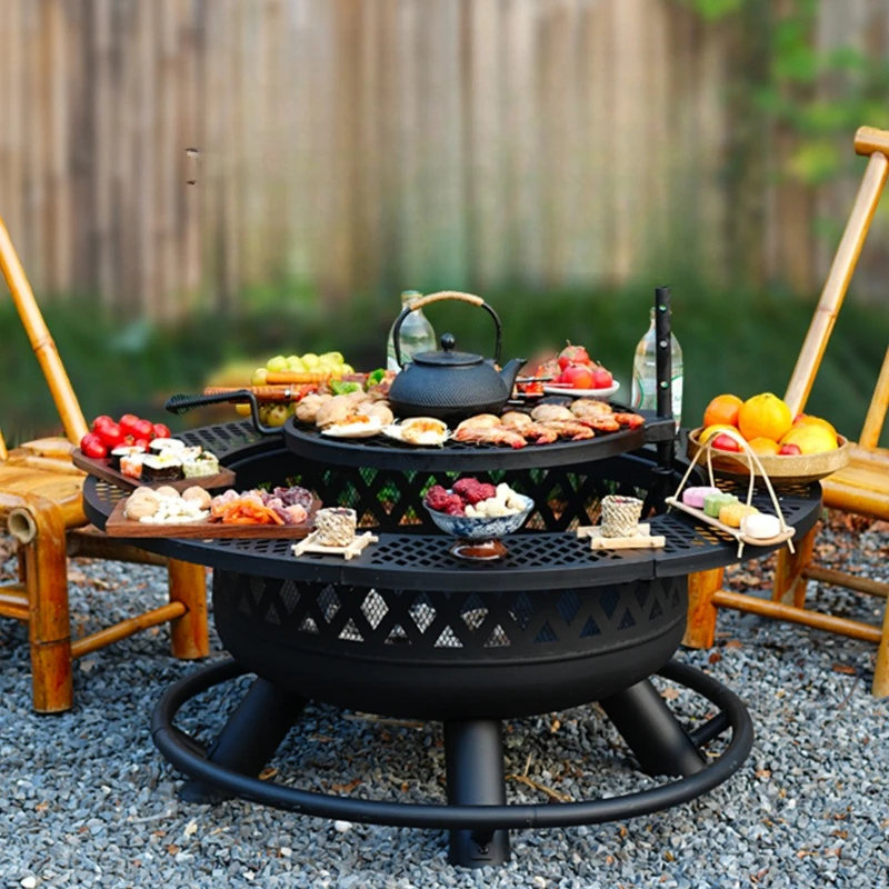 Outdoor Craftsman BBQ Grill Garden Multifunctional Fireplace Tea Table Set