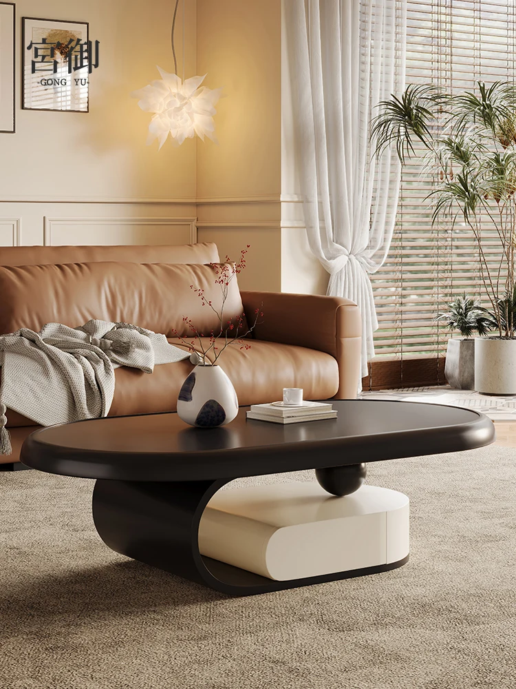 

Gong Yu Tea Table 2024 New Living Room Home Retro Black Tea Table Modern Simple Minimalist Minimalist Oval Tea Table