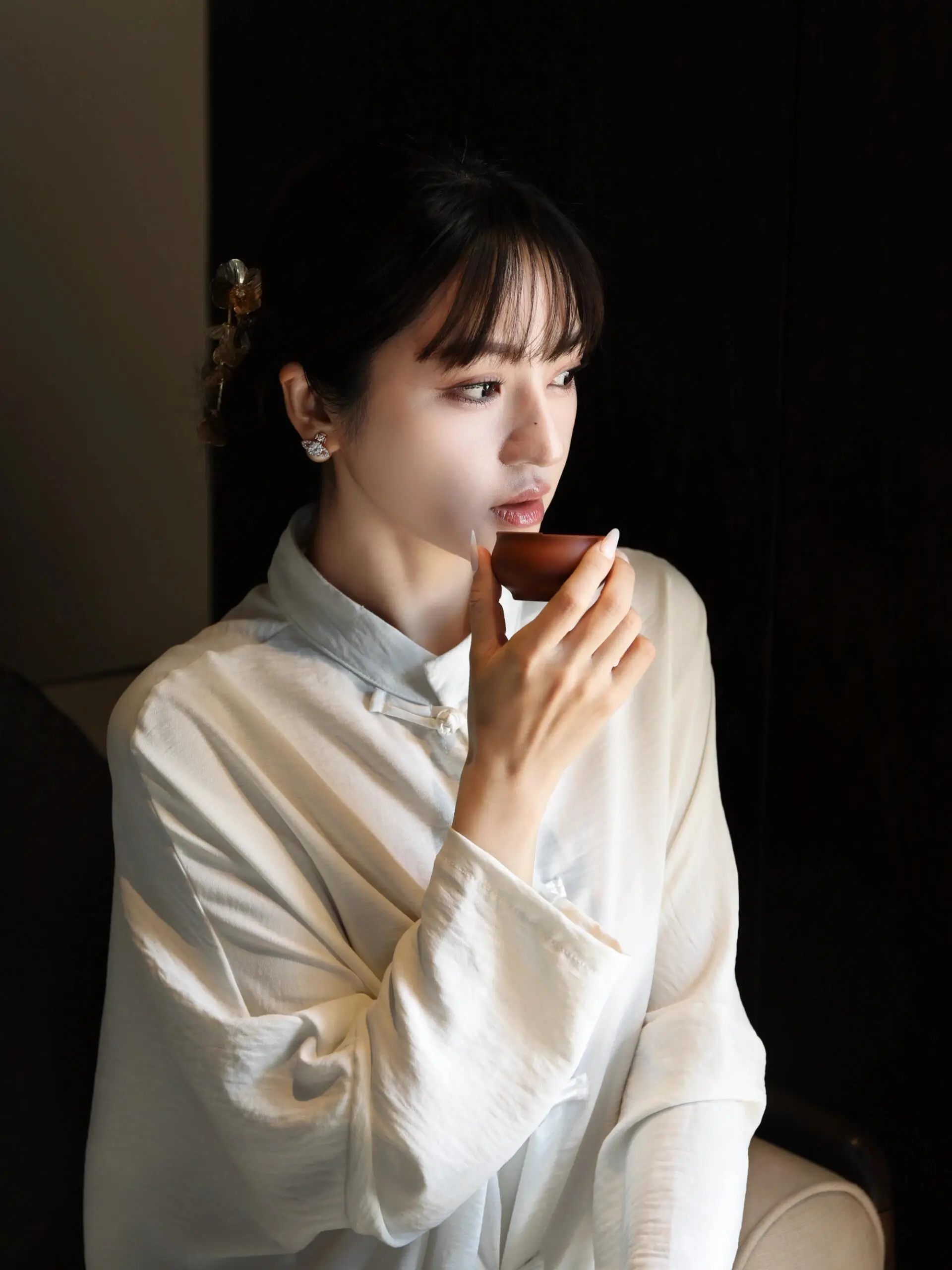Healing Tai Chi Women's Dance Suit White New Chinese Style Hanfu Set Long Sleeve Polyester Mid-Length Single Button Closure