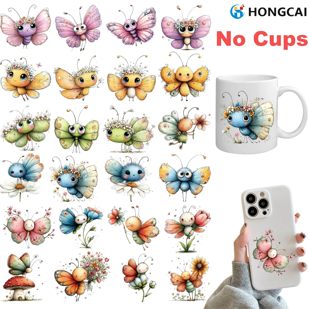 3 Adorable Butterfly UV DTF Transfer Stickers | DIY Decor for 16oz Mugs | Cute Animal Designs for DIY Mug and Phone Case Decor