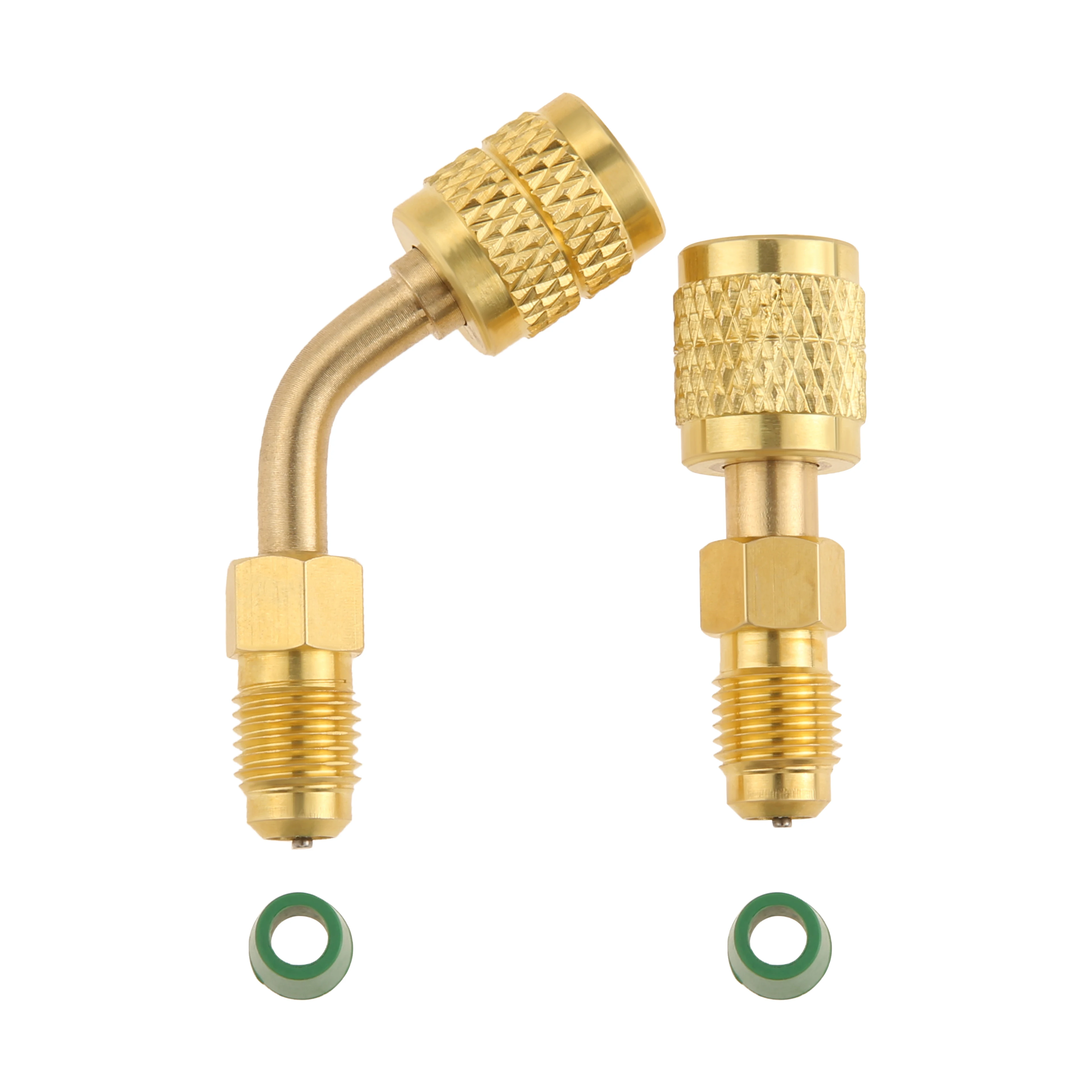 

2Pcs R32 R454B Straight & 45° Refrigerant HVAC Adapters 1/4" Female To 1/4" Male Flare Quick Connect Fittings Tank Split Systems