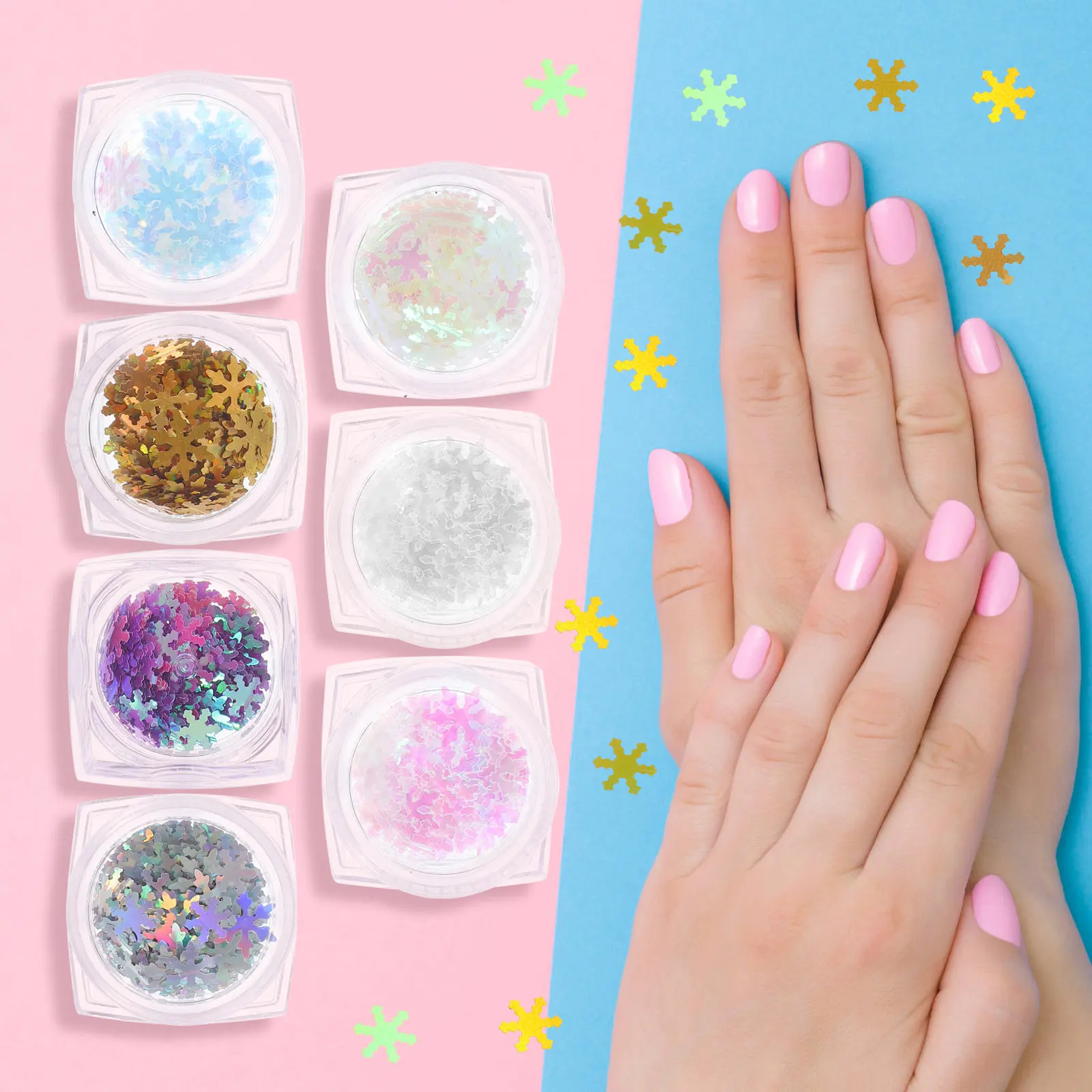 

7Pcs Snowflake Glitter Nail Stickers Women Fake Nails Manicure Accessories Winter Nail Art Decals Holiday Gifts