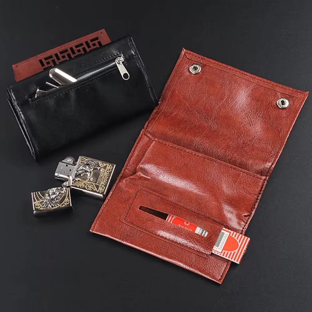 Portable Tobacco Storage Tobacco Pouch Case Bag PU Leather Pipe Cigarette Holder Smoking Paper Holder Case Wallet Bag