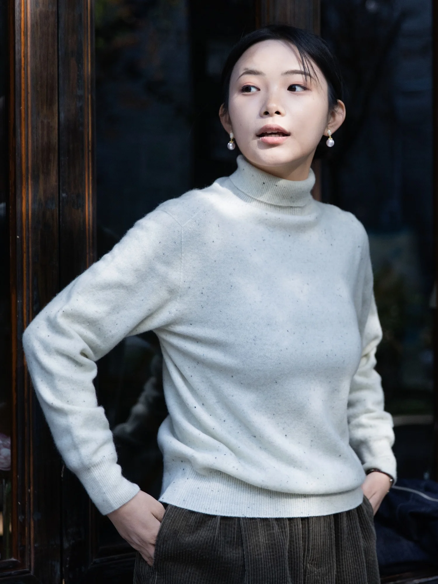 

Rainwen Ci женский вязаный свитер из чистой шерсти с высоким вырезом, осень-зима, разноцветный горошек, сухой удобный базовый слой, топ