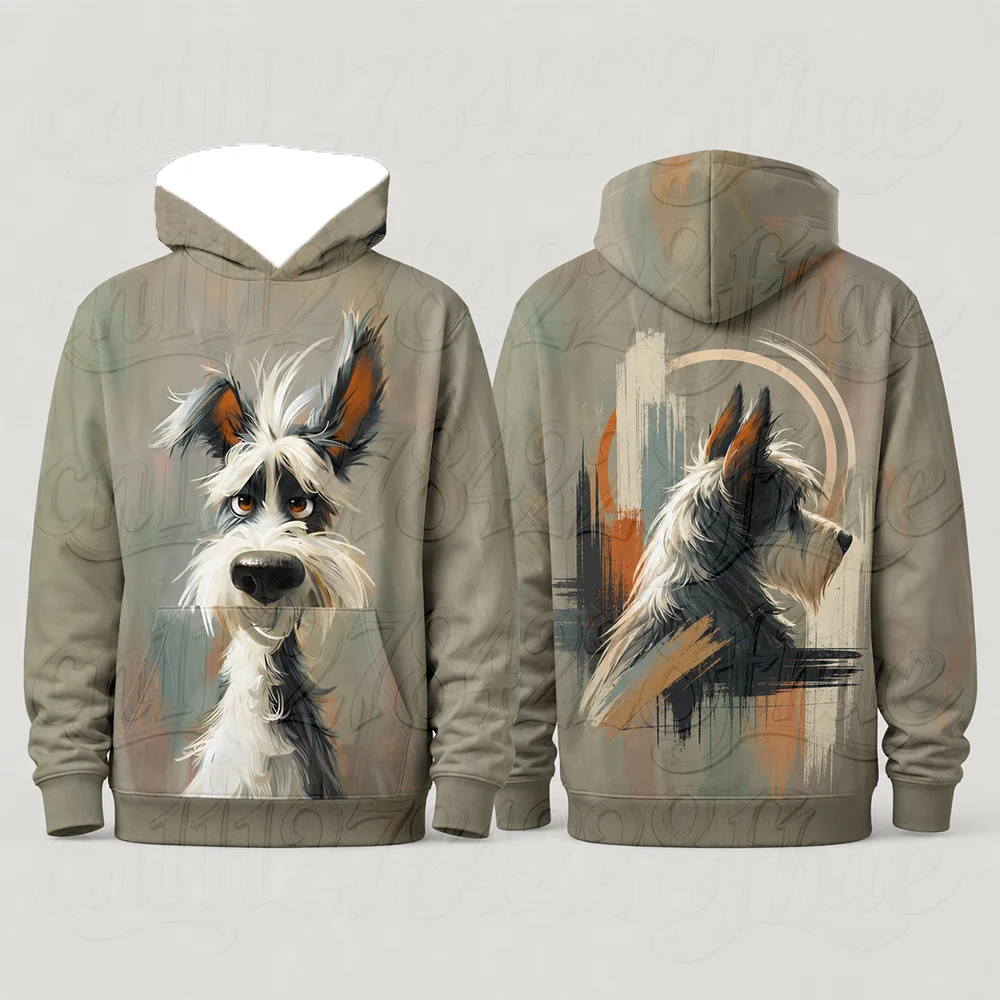 Vintage Oil Painting Dog Graphic Long Sleeve Hoodie Parent-Child Aesthetic Casual Streetwear Thanksgiving Christmas Gift Pullove