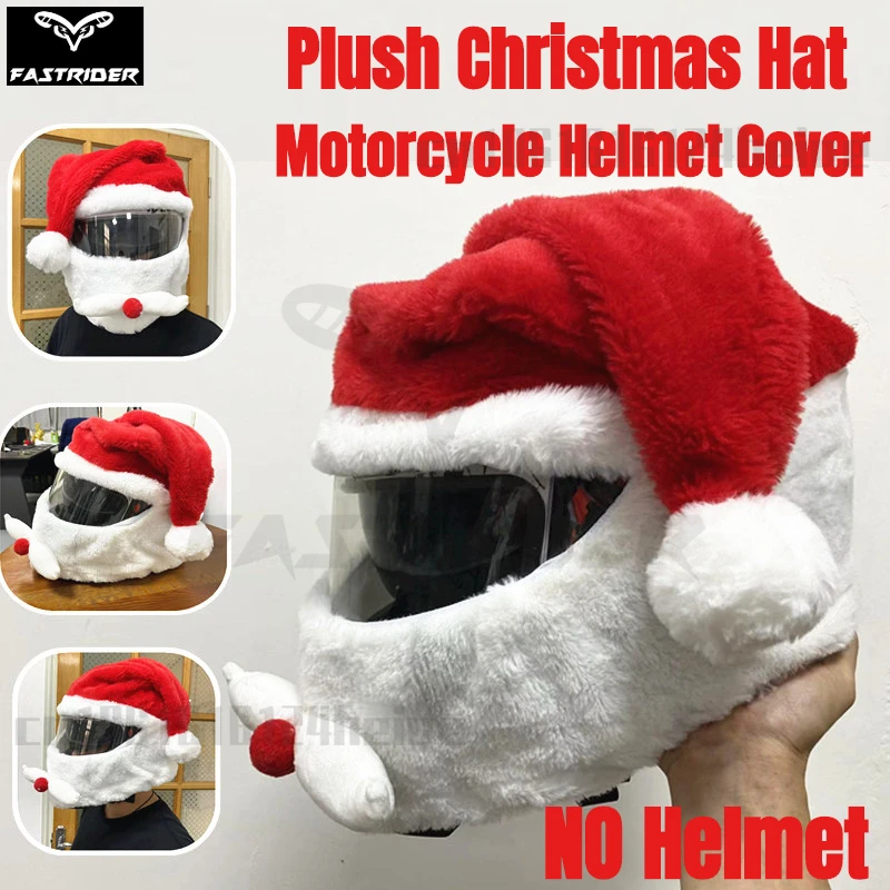 Santa Claus Motorcycle Full Helmet Plush Cover Creative Christmas Helmet Hat Happy New Year Party Supplies Christmas Gift