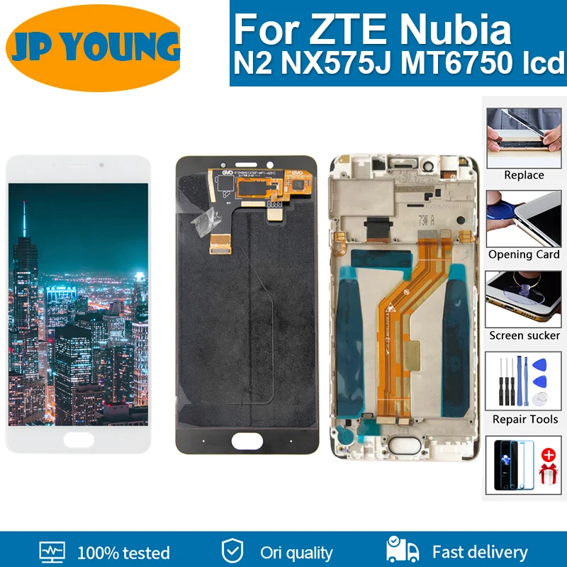 

5.5'' Original AMOLED For ZTE Nubia N2 NX575J MT6750 lcd Display With Frame Touch Screen Digitizer Assembly Sensor Glass Panel