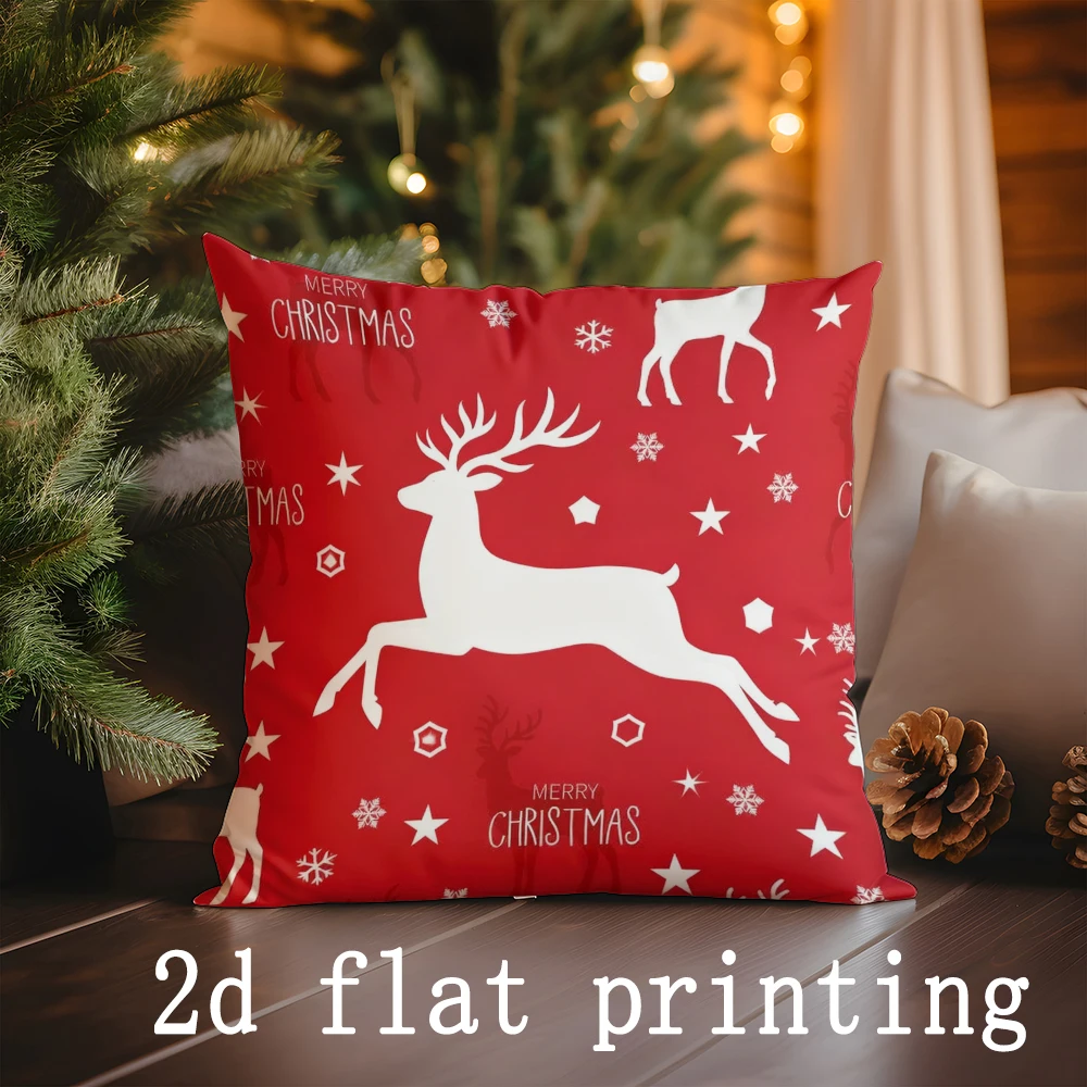 

Merry Christmas Deer Snowflake throw pillow cover with short plush print for living room sofa decoration cushion cover