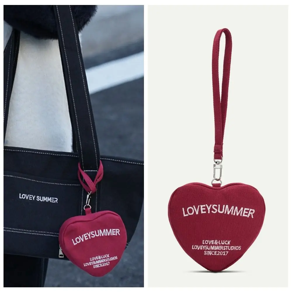 

Fashion Pendant Canvas Coin Purse Letter Love Mini Storage Bag Jewelry Packing Bag Lanyard Heart Wallet Outdoor