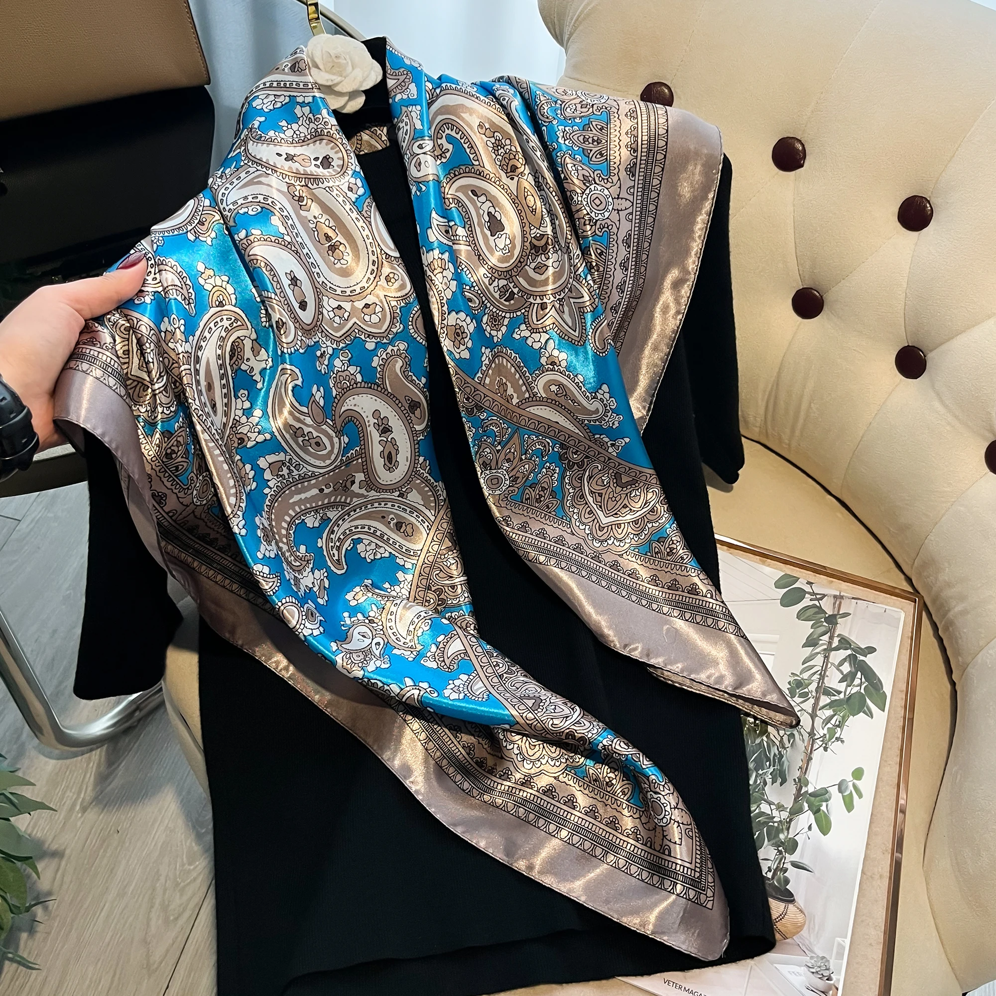 New Luxury Brand 90*90cm Paisley Square Scarf Women Hijab Bandana Headband Ladies Shawls Bag Wrap Muffler Neckerchief Foulard