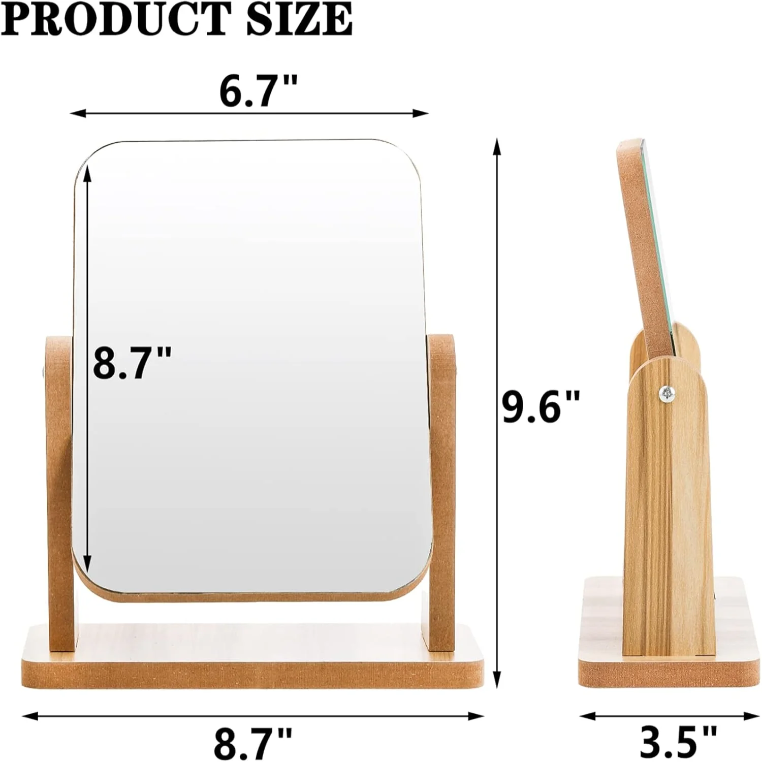 2 Pack  Makeup Mirror with Wood Stand, Portable Wood Tabletop Mirror for Desk, Make Up, Gift