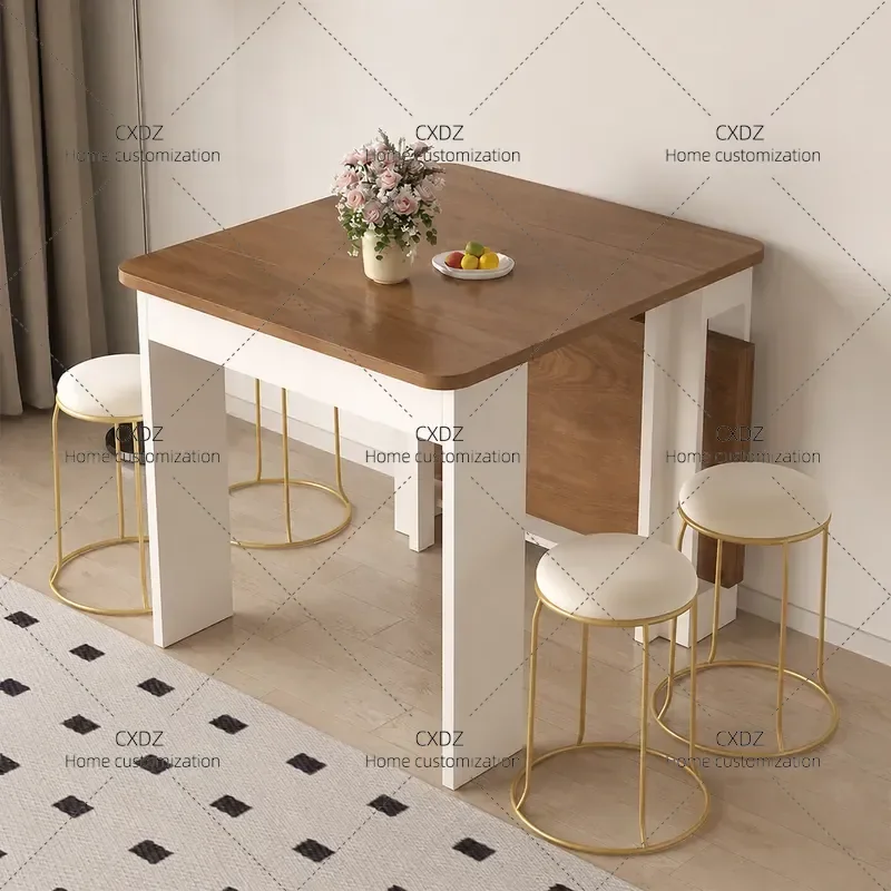 Retractable Folding Dining Table Walnut Finish Extendable Rectangular Table for Living Room Small Apartment Seats 10 People