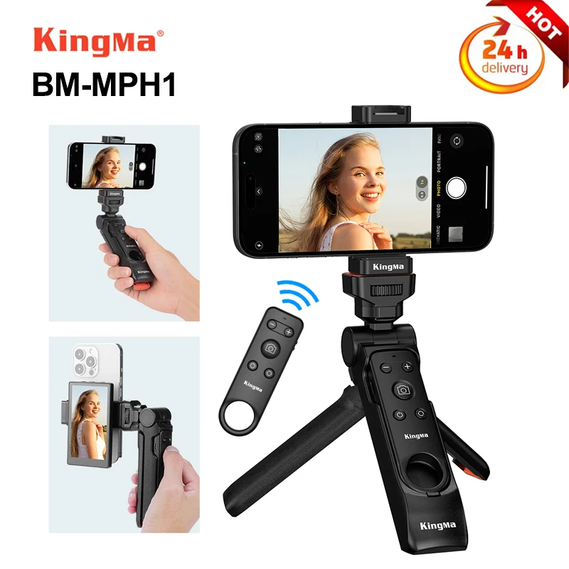 KingMa BM-MPH1 Detachable Bluetooth Vlogging Tripod Grip 15M Wireless Remote Control Selfie Tripod for iPhone Phone Shooting