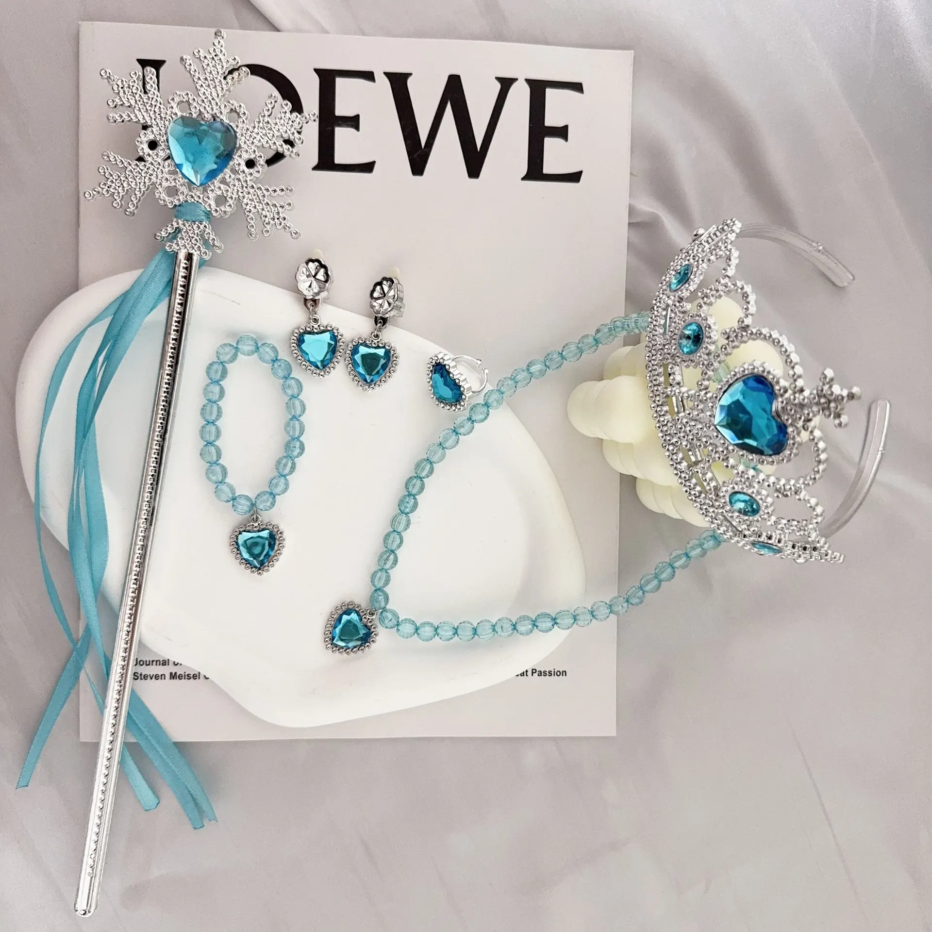Princess Girls Necklace Set Crown Headgear Children Frozen Magic Wand Hair Accessories Set Princess Queen COS Beaded Jewelry