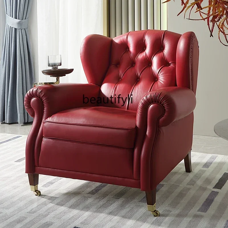 

YH13 Full Leather Villa Clubhouse Living Room Sofa American Godfather Chair