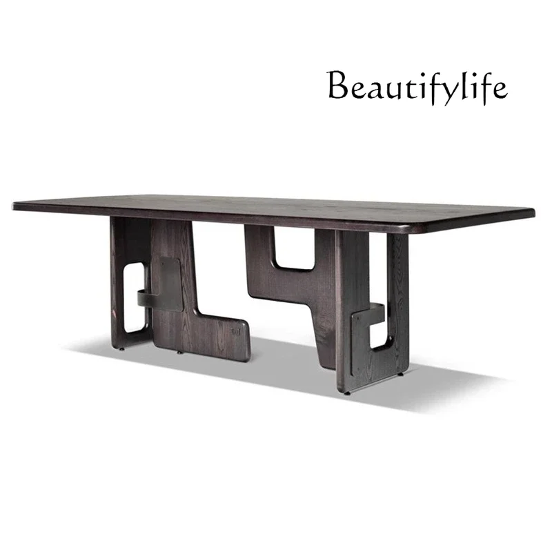 

Nordic modern simple medieval solid wood dining table light luxury retro personalized designer creative workbench