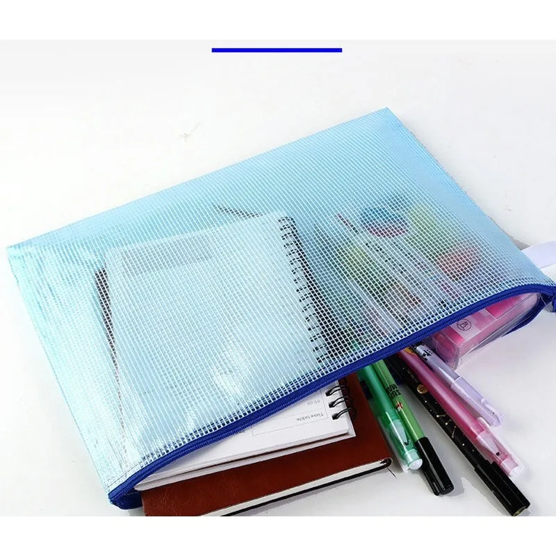 

Stationery Grid File Bag A4 Office Transparent Storage Handbag Zipper Bag for Student Documents