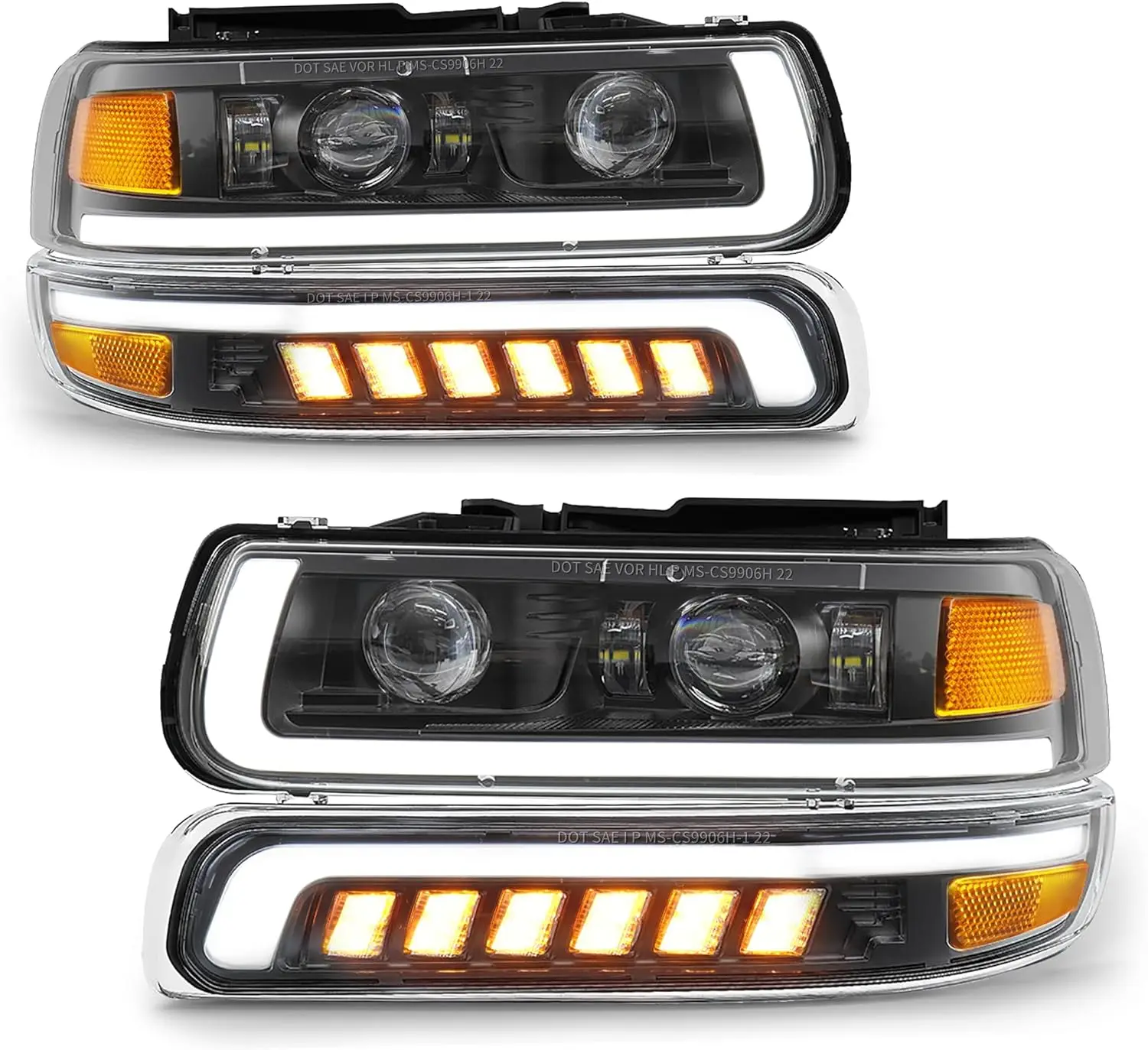 LED Headlights Assembly Headlamps Replacement Compatible with 1999-2002 Chevy Silverado 2000-2006 Chevy Suburban Tahoe DRL Turn