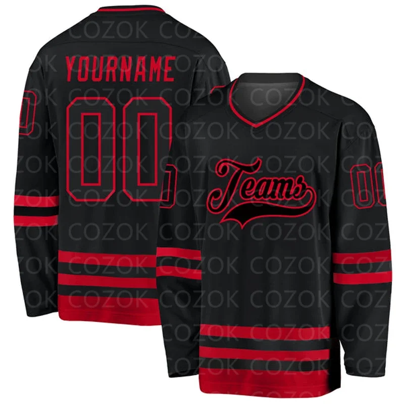 Custom Vintage Black Red Hockey 3D Print You Name Number Men Women Ice Hockey Jersey Competition Training Jerseys