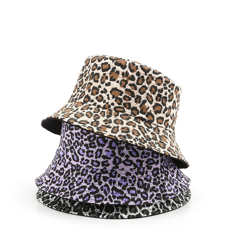 Customizable Logo Leopard Print Reversible Bucket Hat Retro Outdoor Sun Protection Casual Fisherman Cap Women Spring Summer