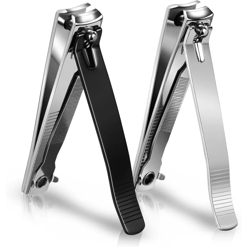 

2-Pack Large Stainless Steel Nail Clippers, Sharp Fingernail & Toenail Trimmers with Nail File, Black & Silver Manicure Tools