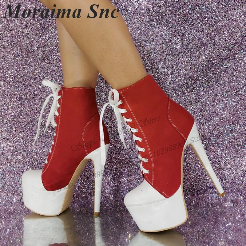 

Cross-Tied Red Cloth Platform Pumps Comfortable Thin High Heel Shoes For Women Round Toe 2023 Fashionable Zapatos Para Mujere