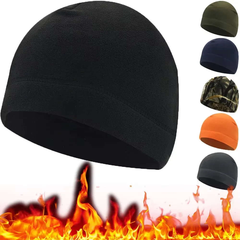 

1/2/3pcs Men Beanie Marines Cycling Cap Hiking Winter Solid Color Soft Warm Hat Polar Fleece Thickened Military Army Windproof