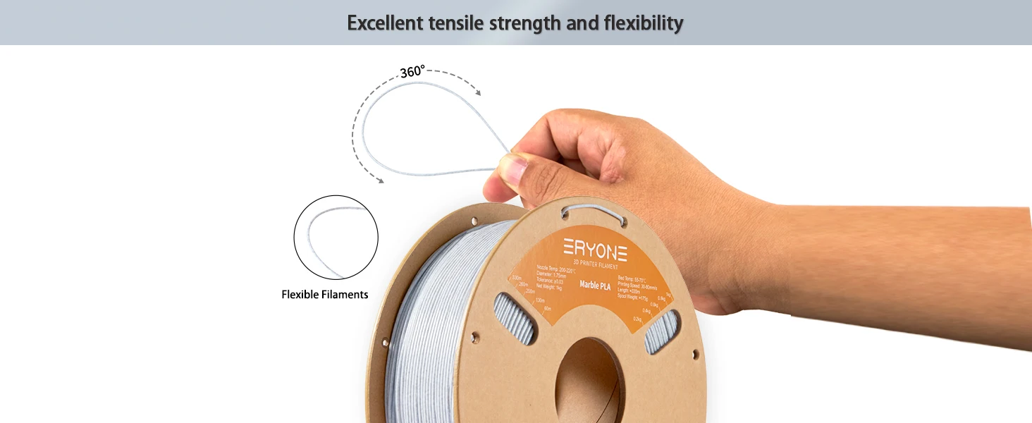 ERYONE 10KG Marmor PLA 3D-Drucker Filament 1,75mm, Naturstein-Effekt Filament, Matt-Finish 1kg Spule – Detail 2