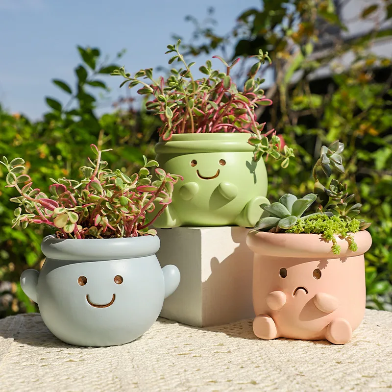 Smiley Face Flower Pot for Succulents Cactus Mini Bonsai Planter, Creative  Garden Pots Decorative Figurines Home Desktop Decor - AliExpress 15