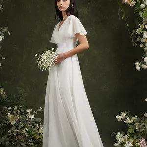 Simple Ivory Women's Honor Dresses 2023 The Short Sleeve Puffer Line with V -Plisada Tulle Tulle Tulle 10 Main Sales Dress Bridesmaid Wedding - №6