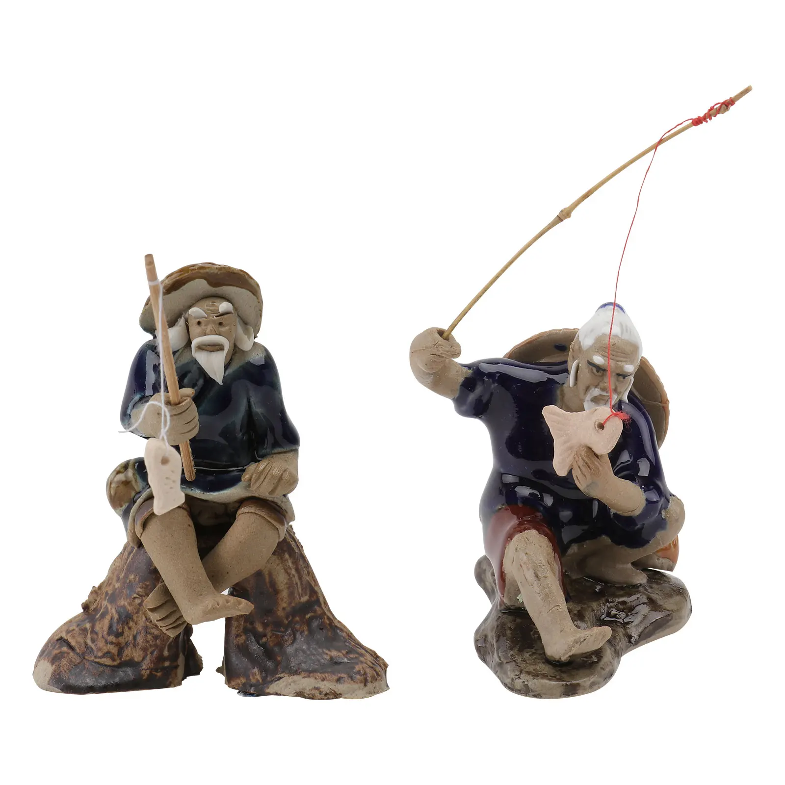 

2Pcs Fisherman Fishing Decorative Aquariums Ceramic Bonsai Ornaments Fish Tank Decor Gardening Outdoor Landscape Adornments