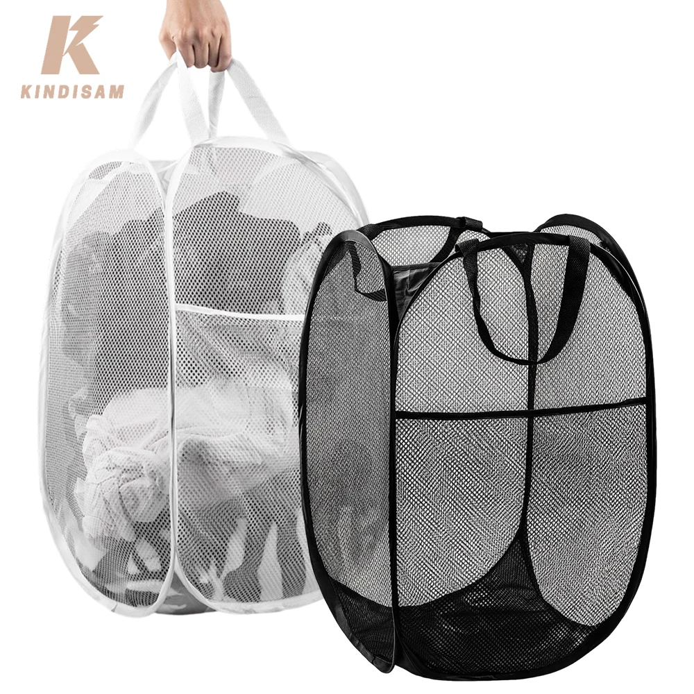

Pop Up Laundry Hamper Collapsible Laundry Sorter Baskets Mesh Foldable Dirty Clothes Organizer with Side Pocket for Dorm Travel