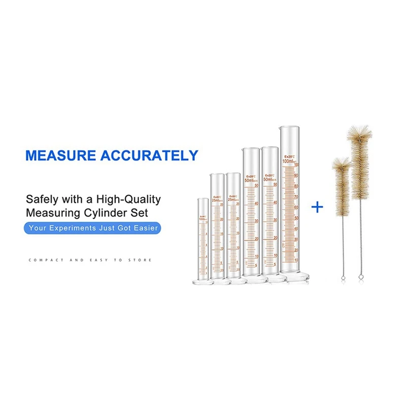 Набор измерительных цилиндров из толстого стекла с двумя щетками