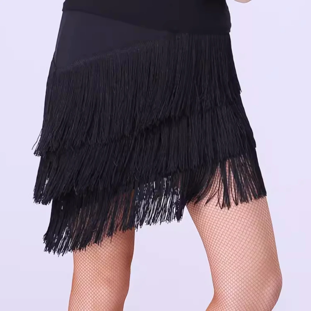 Girls fringe latin dance skirts inclined hem children tassels salsa latin ballroom dance Skirt for kids only Skirt