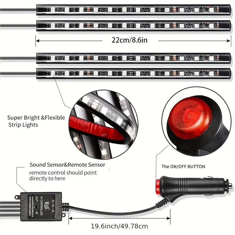 Create a Relaxing Atmosphere with LED Ambient Foot Strip Lights - Multicolor, Music Sync, Wireless Remote Control, Set of 4