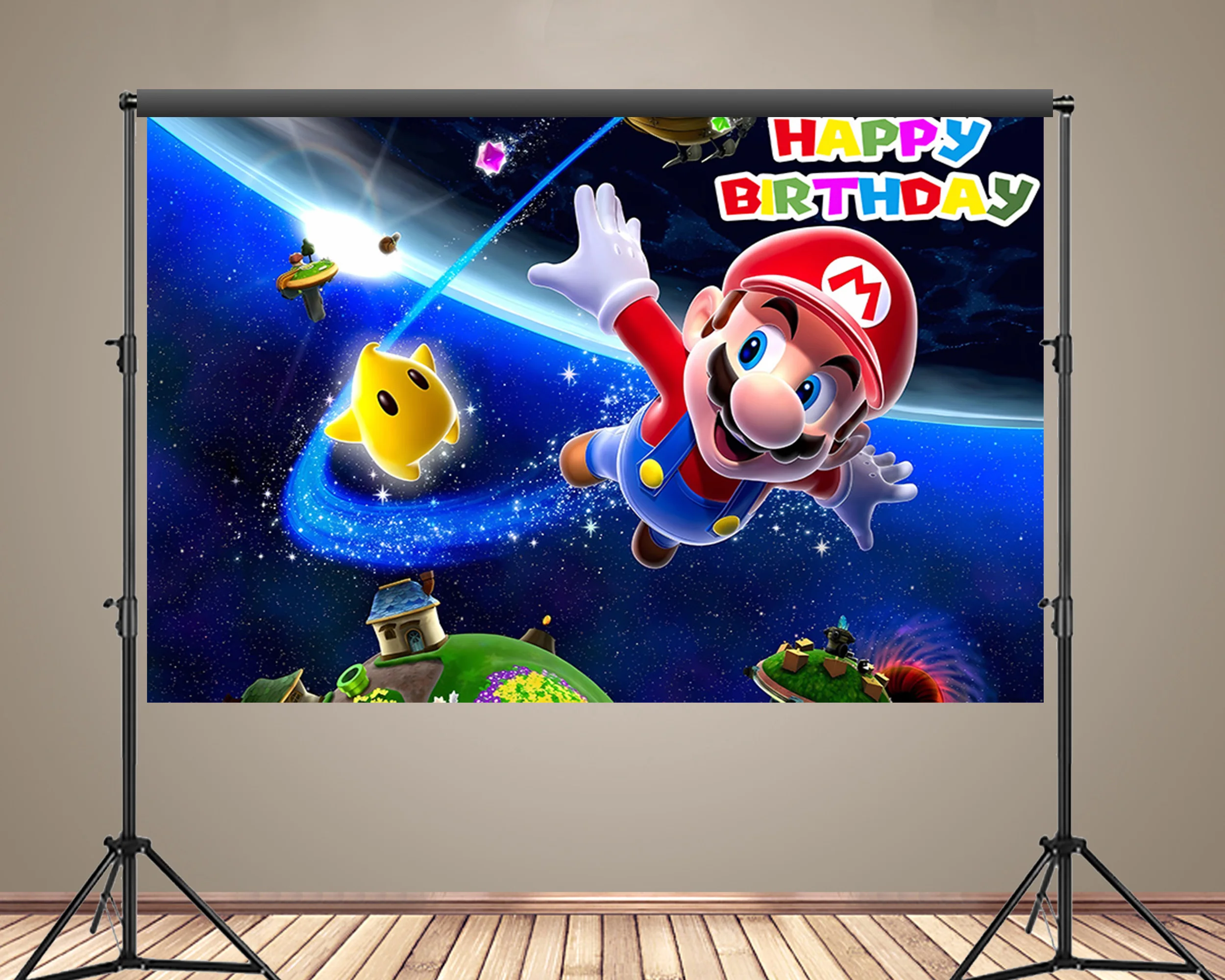 Super Mario Bros Backdrop Boys Kids Birthday Party Decoration Cartoon Stars Photography Background Custom Banner Studio Props