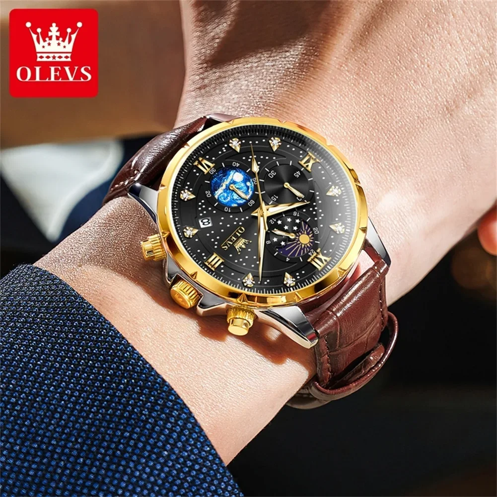 OLEVS 9807 Herenhorloges Origineel quartz horloge voor heren Multifunctionele chronograaf Roestvrij staal Waterdicht Lichtgevend Reloj Hombre