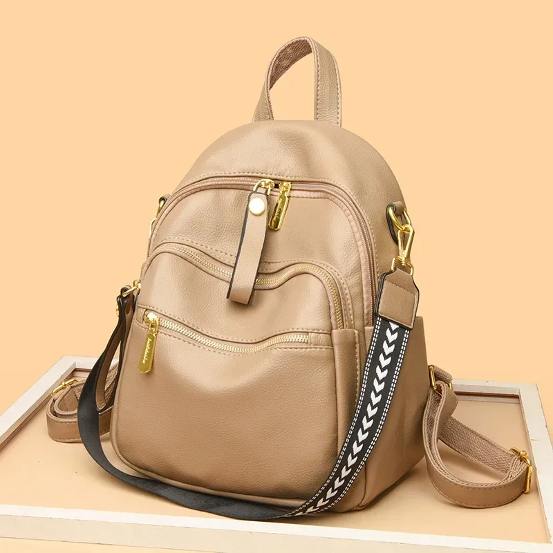 

2024 New Multi-Functional Backpack with High-end Genuine Leather Shoulder and Single Shoulder Female Student Travel Backpack