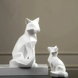 Geometric Fox Sculpture Animal Statues Simple White Abstract Ornaments Modern Home Decorations Interior Ornaments