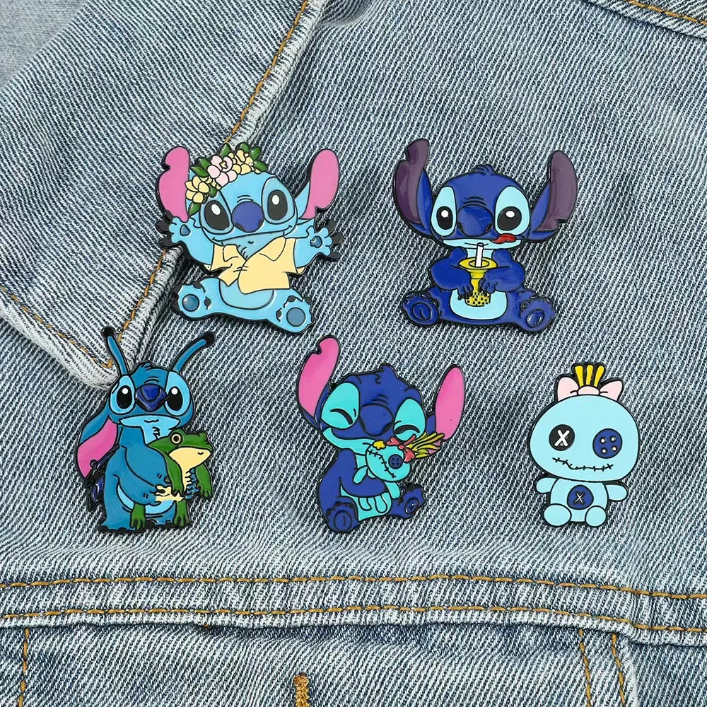 Disney Cartoon Stitch Pins Brooch Set Gift Anime Family Enamel Lapel Pin Clothing Backpack Decoration DIY Accessories