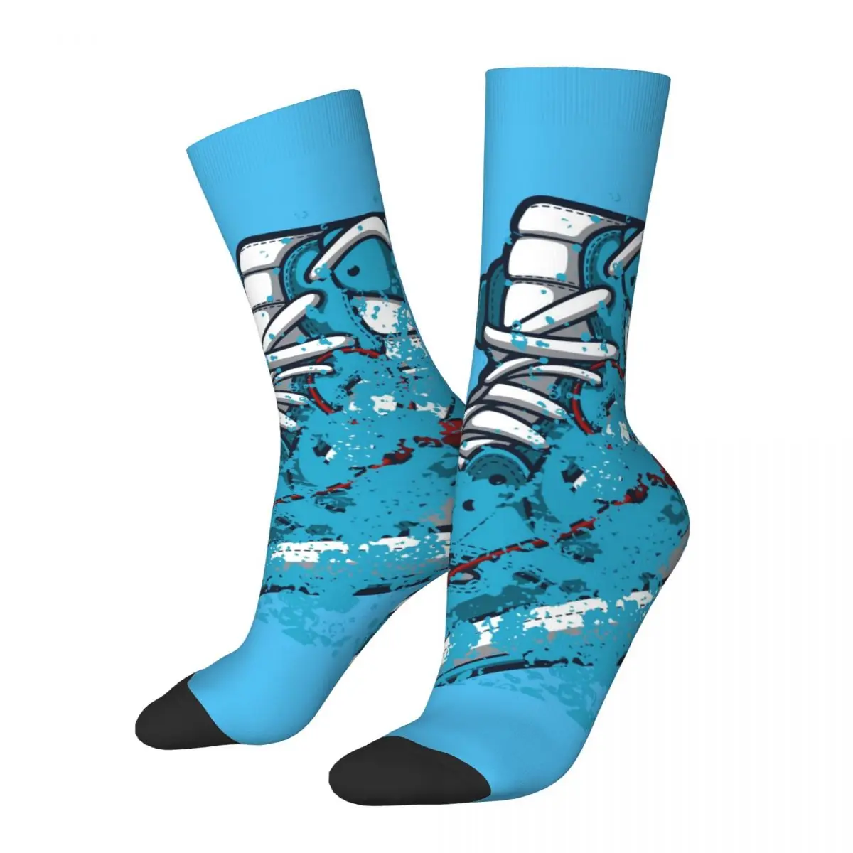 Hip Hop Vintage Blue Shoe Painting Crazy Men's compression Socks Unisex Collection Of Shoe Drawings Printed Novelty Crew Sock