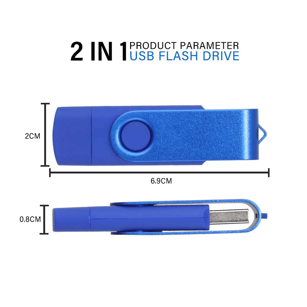 TYPE-C 2in1 Rotatable USB 3.0 Flash Drive128GB for Android & Iphone 15/16 Serie Pen Drive 64GB Free Key Chain Memory Stick 32GB