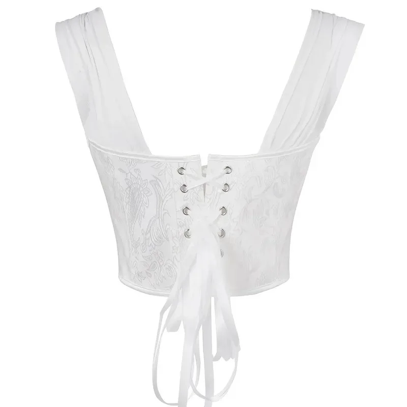 

asdh8@White Women Corset Overbust Crop Top Floral Shoulder Straps Lace-Up Corsets Bustier Underwear VestCOSda@