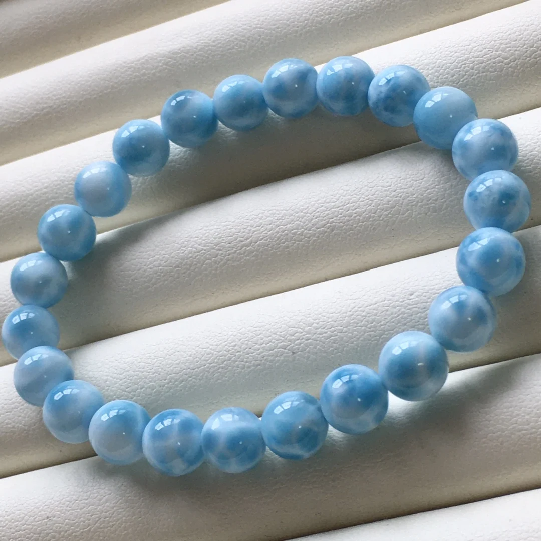 Natural Blue Larimar Gemstone Round Beads Bracelet 7.5mm Women Men Blue Larimar Beads Bracelet AAAAAA