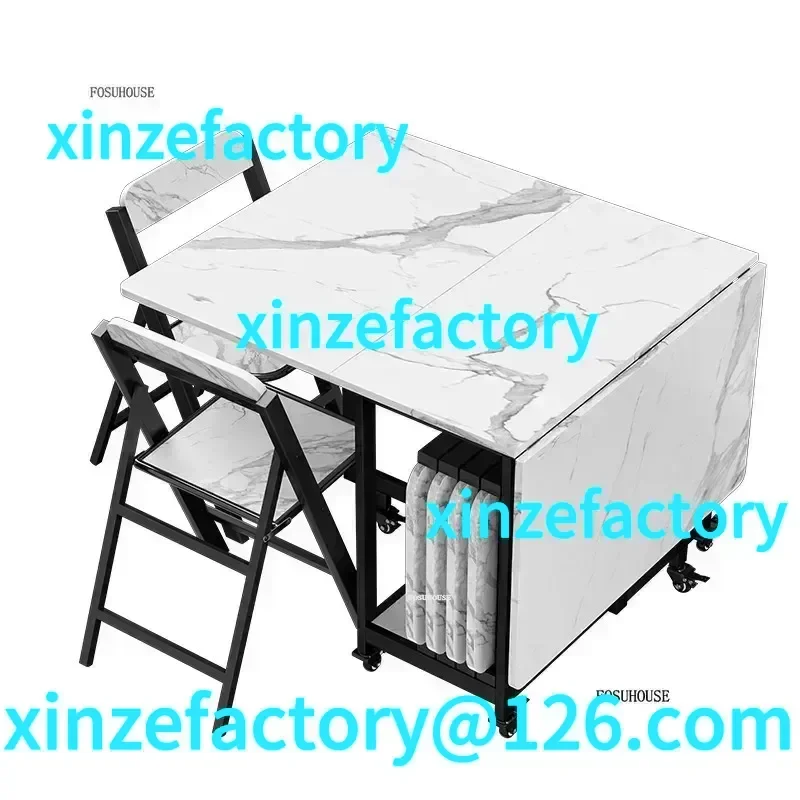 Customizable Folding Dining Table Movable  for 4-6 Person Modern Rectangle Wheels Home