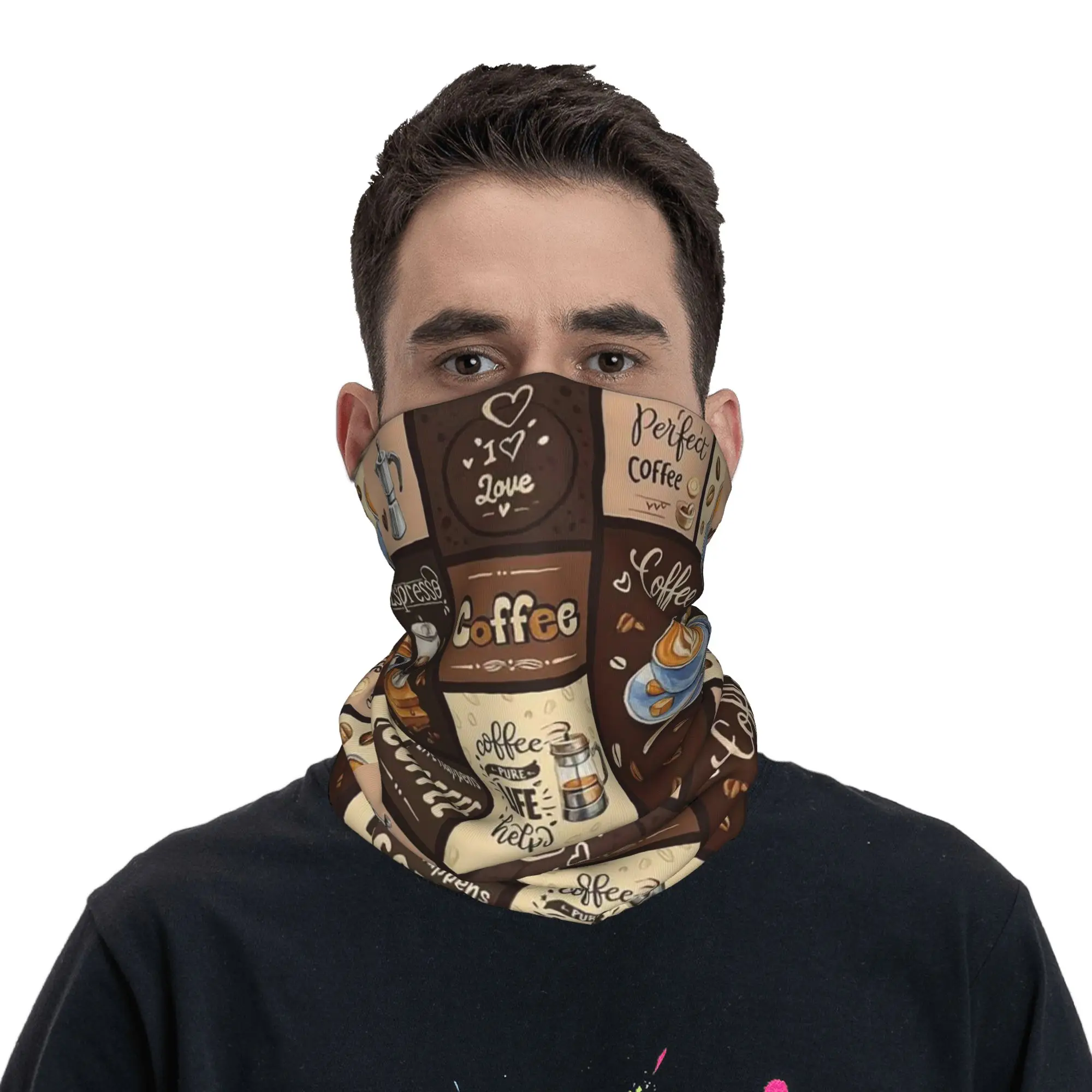 

Бандана с кофейной тематикой, маска-шарф с принтом, балаклава для занятий спортом на открытом воздухе, унисекс, для взрослых, на все сезоны