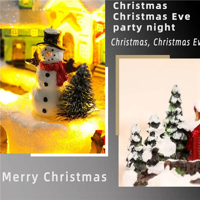 2X Village Houses Sets Rotating Train Display Figurines LED Light Up Musical Christmas Holiday Decoration Snowman