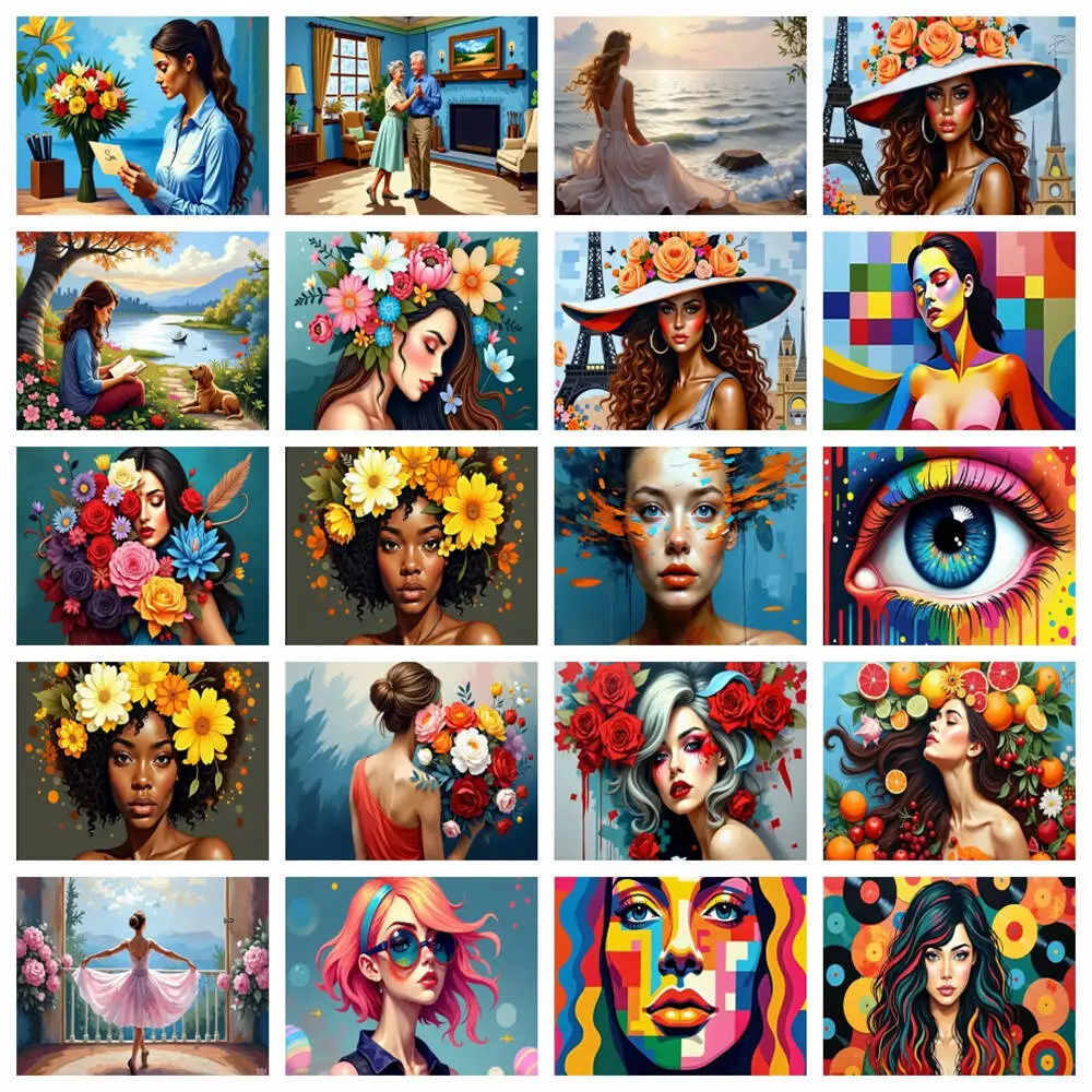 

AZQSD Diy Painting By Numbers Woman Portrait Coloring On Canvas Rose Flower Handmade Modern Diy Gift Home Decoration