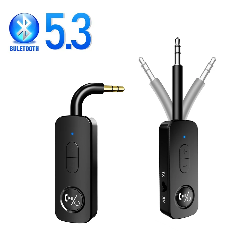 2-in-1 Bluetooth Audio Adapter Transmitter Receiver Bluetooth 5.3 3.5mm AUX Wireless Stereo Music Adapter for Earphones TV Car