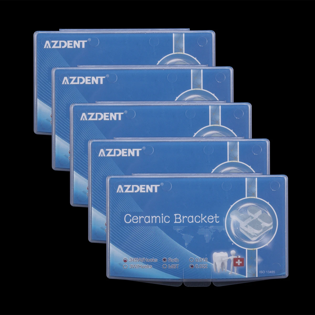 AZDENT Dental Orthodontic Ceramic Brackets Roth/MBT 018/022 345 Hooks Marked Invisible Bracket